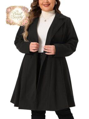 Plus Size Notch Lapel Double Breasted A-Line Peacoat Trench Coat Pockets